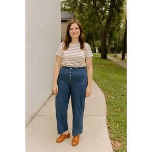 ModCloth Wide Leg Jeans Womens 20W Plus Size Blue‎ Denim Button Fly Pockets
